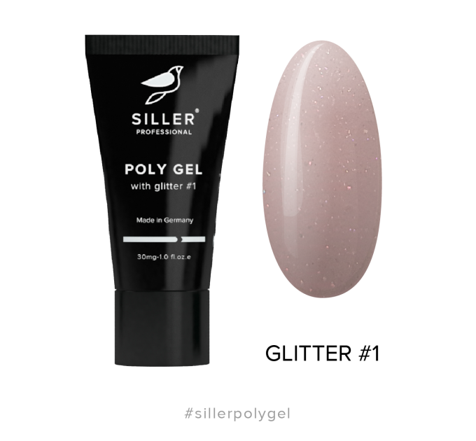 Siller Poly Gel with glitter №1 — полигель с глиттером (бледно-персиковый), 30мл